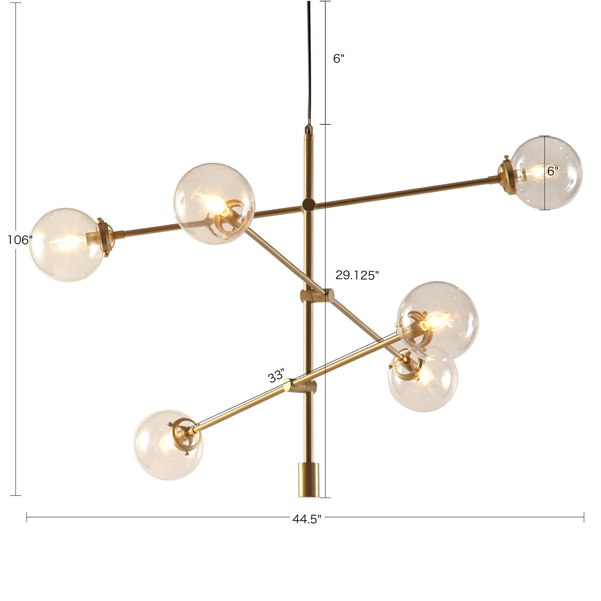 Cyrus 6 Globe Light Architectural Metal Chandelier gold-cotton