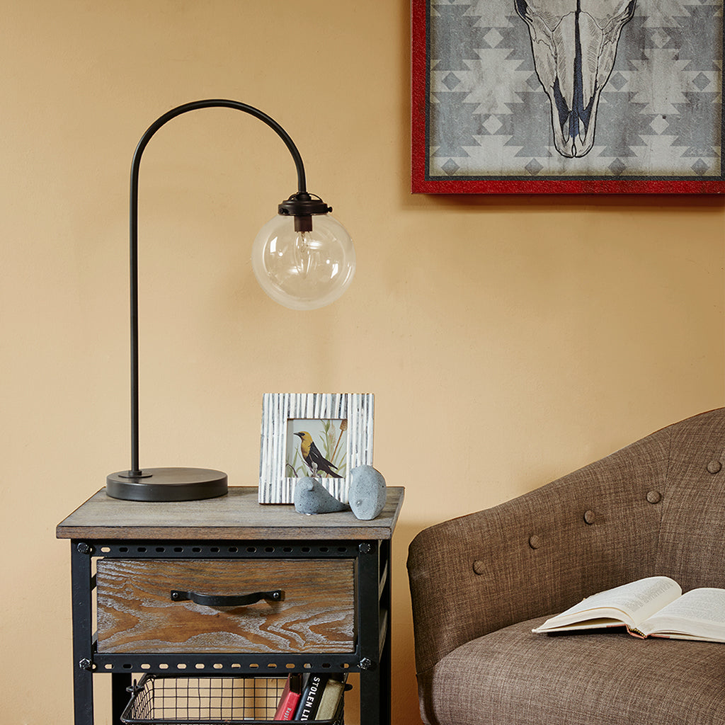 Arched Metal Table Lamp with Glass Globe Bulb