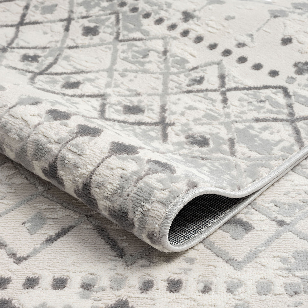 Moroccan Global Woven Area Rug light grey+cream-polyester