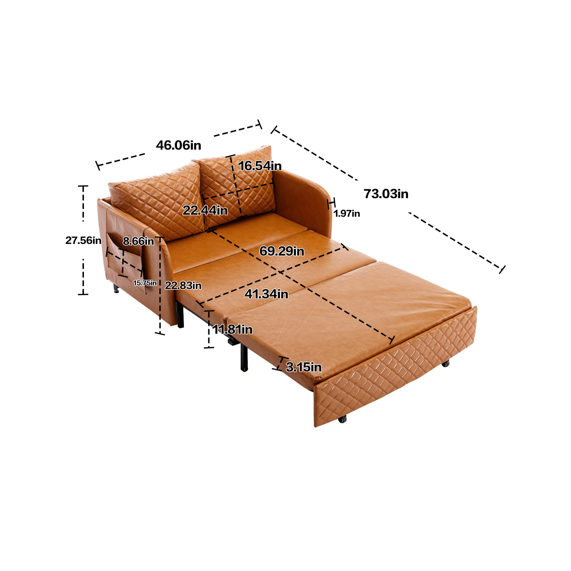 COOLMORE Convertible Sleeper Sofa Bed, Modern Velvet brown-pu