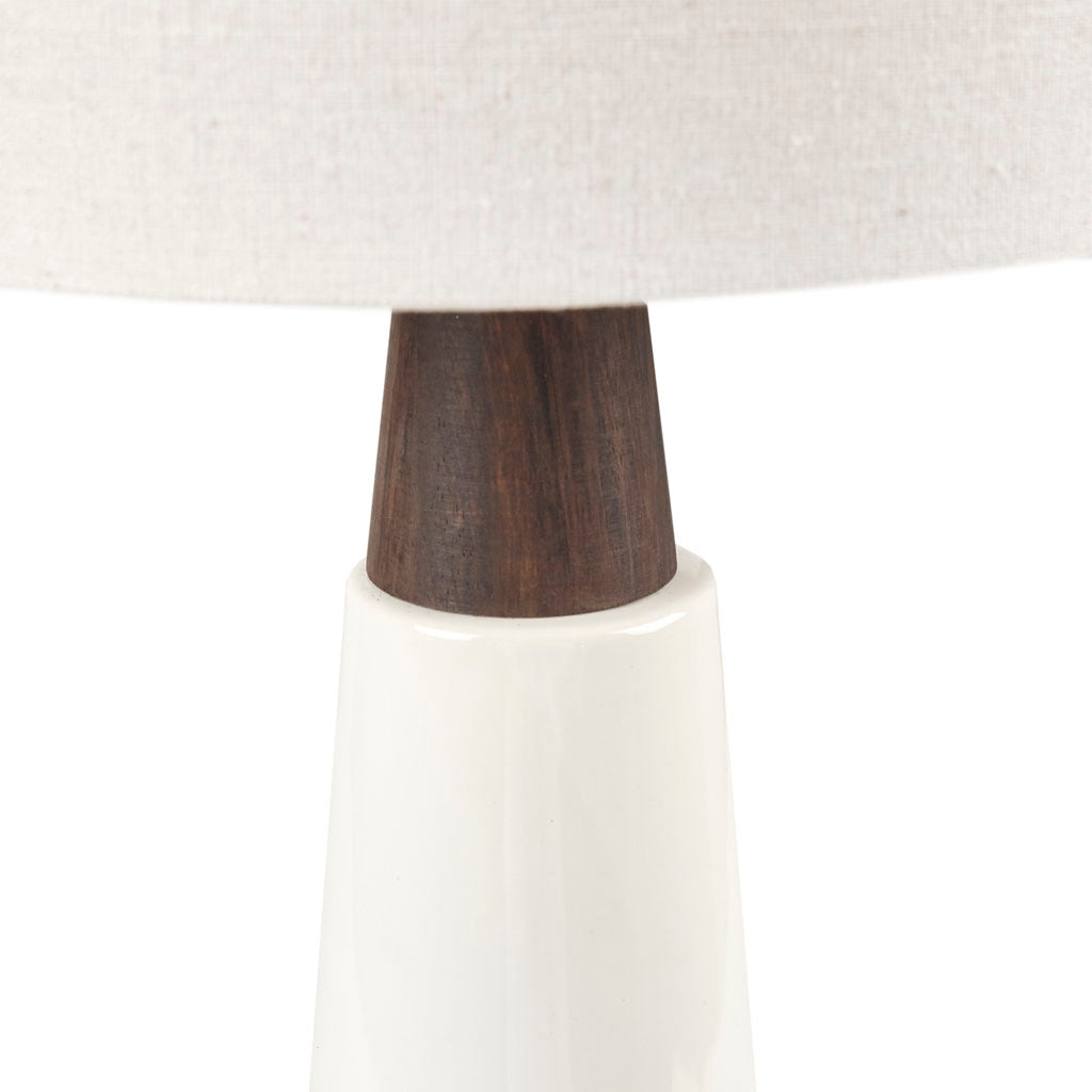 Triangular Ceramic And Wood Table Lamp - White