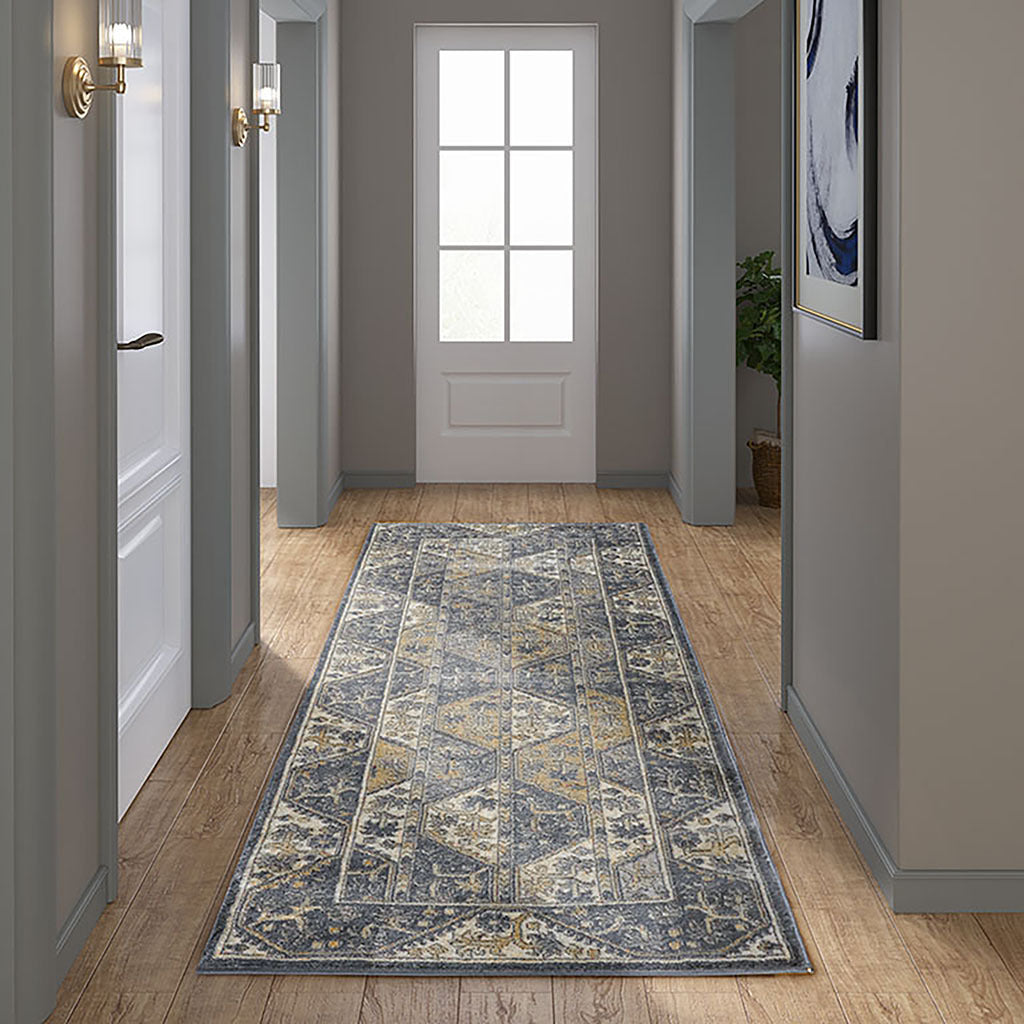 Tiled Border Area Rug blue+cream-polyester