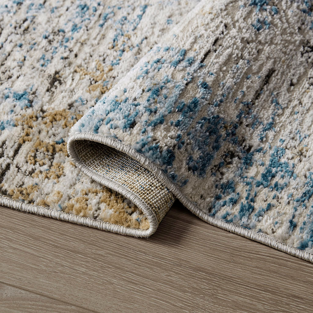 Abstract Area Rug cream+blue-polyester