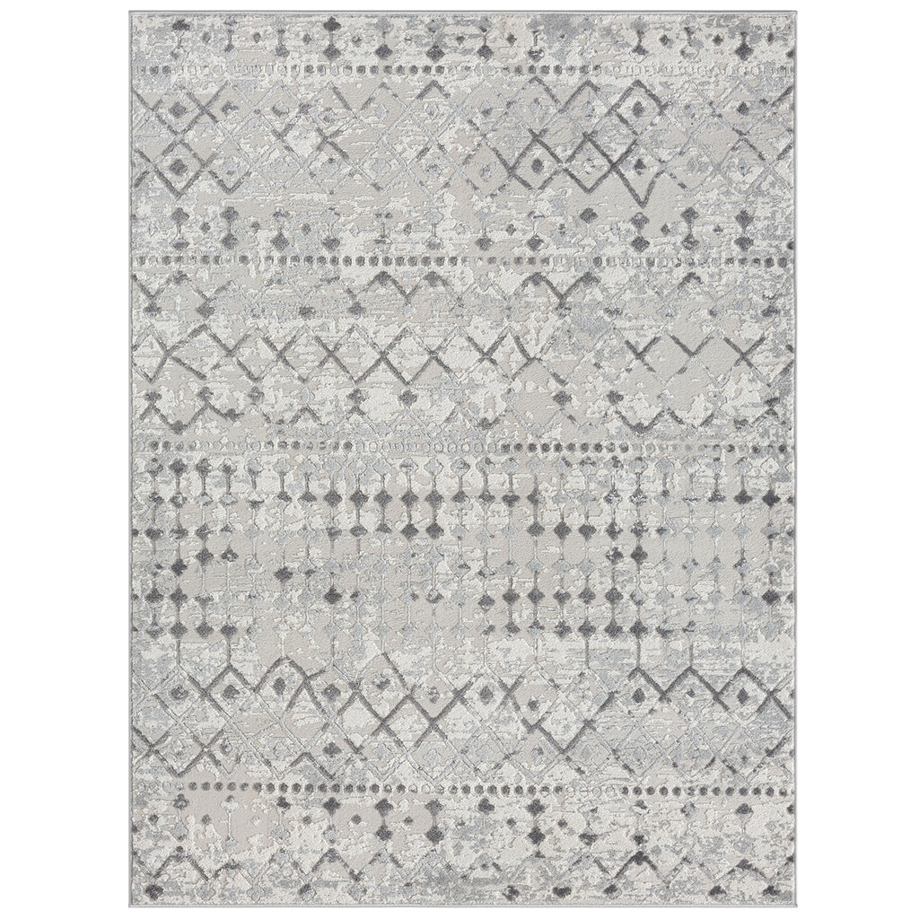 Moroccan Global Woven Area Rug light grey+cream-polyester