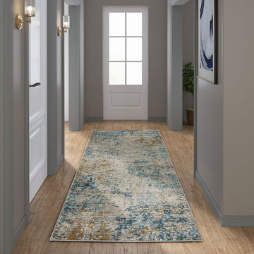 Abstract Area Rug cream+blue-polyester