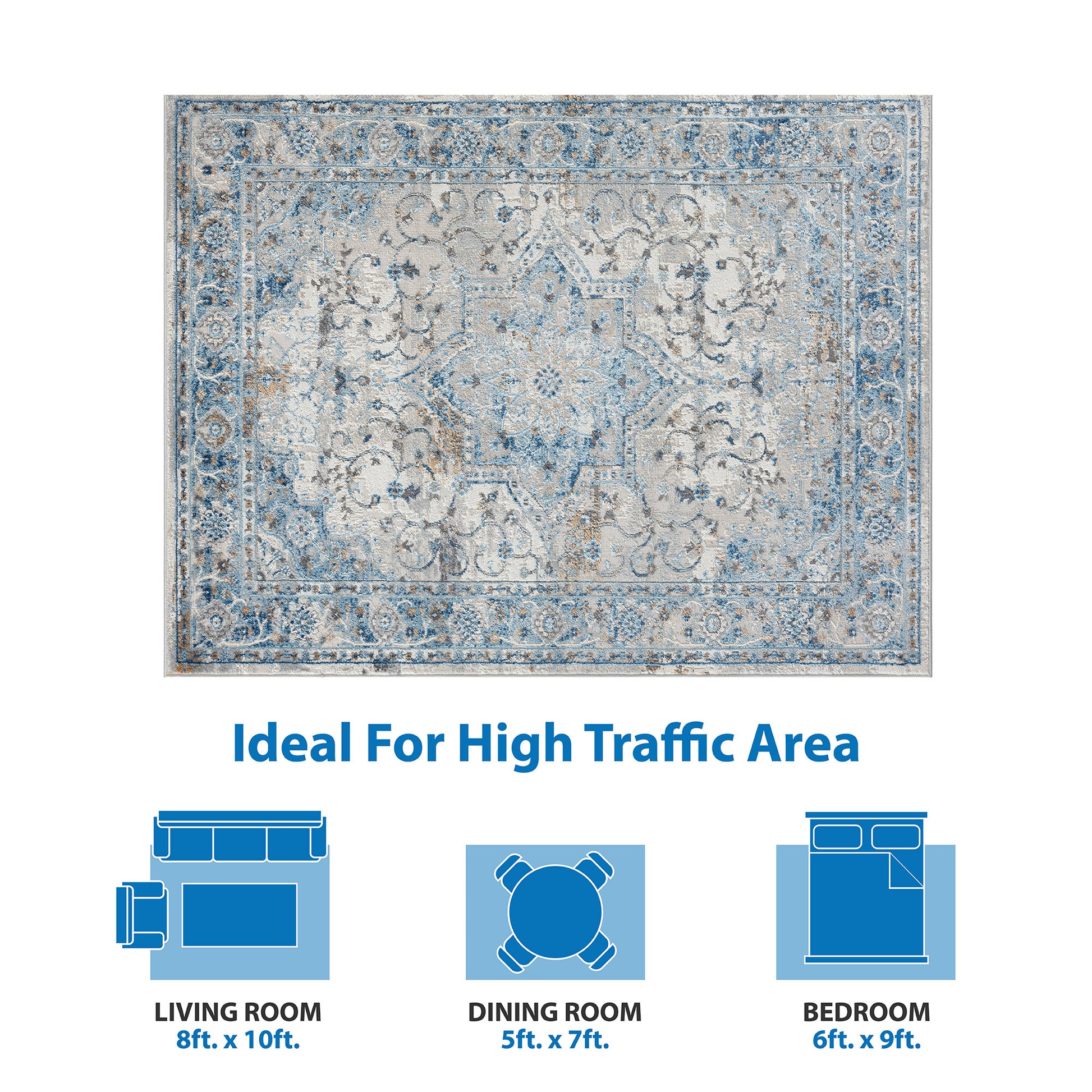 Medallion Woven Area Rug blue-polyester