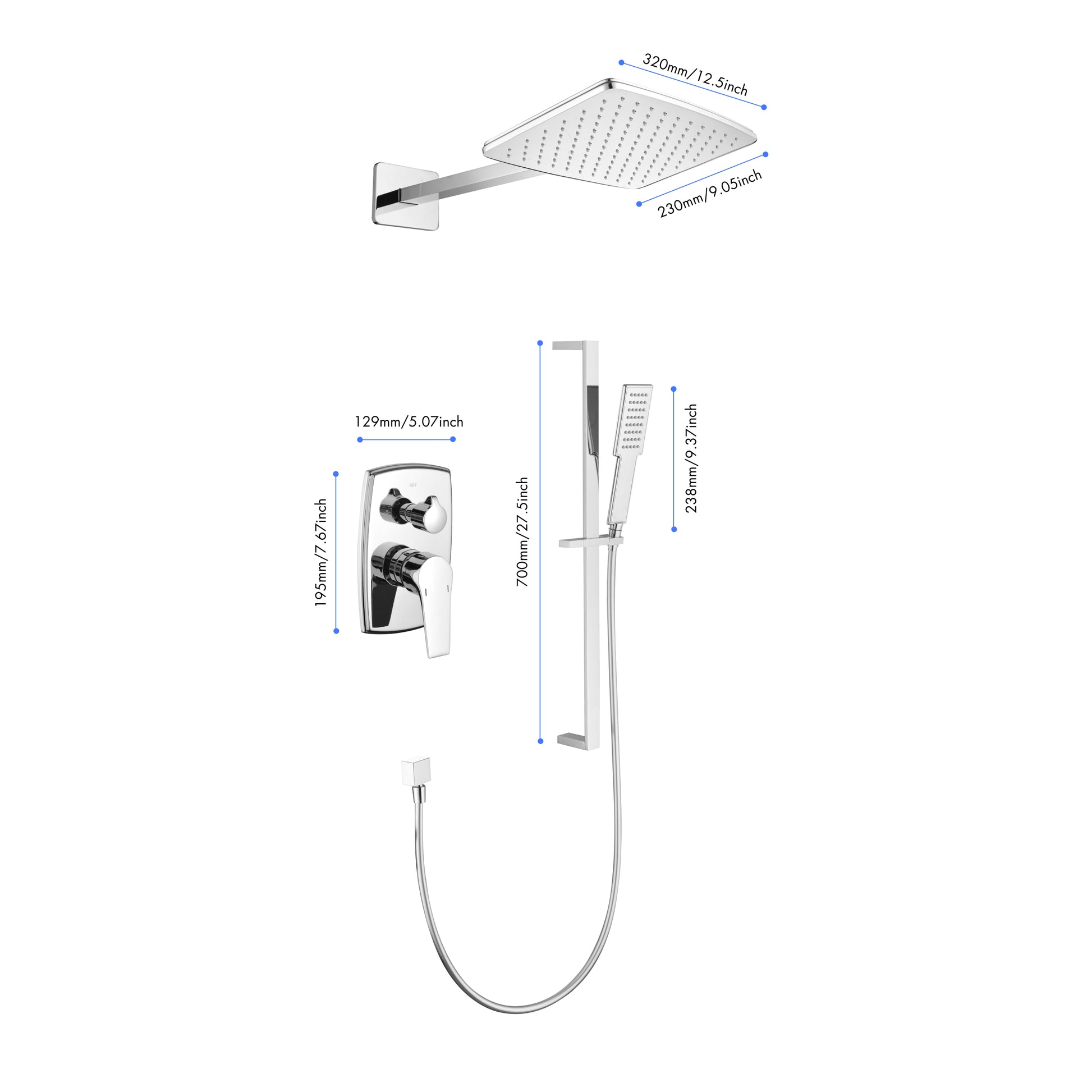 Shower System with Shower Head, Hand Shower,