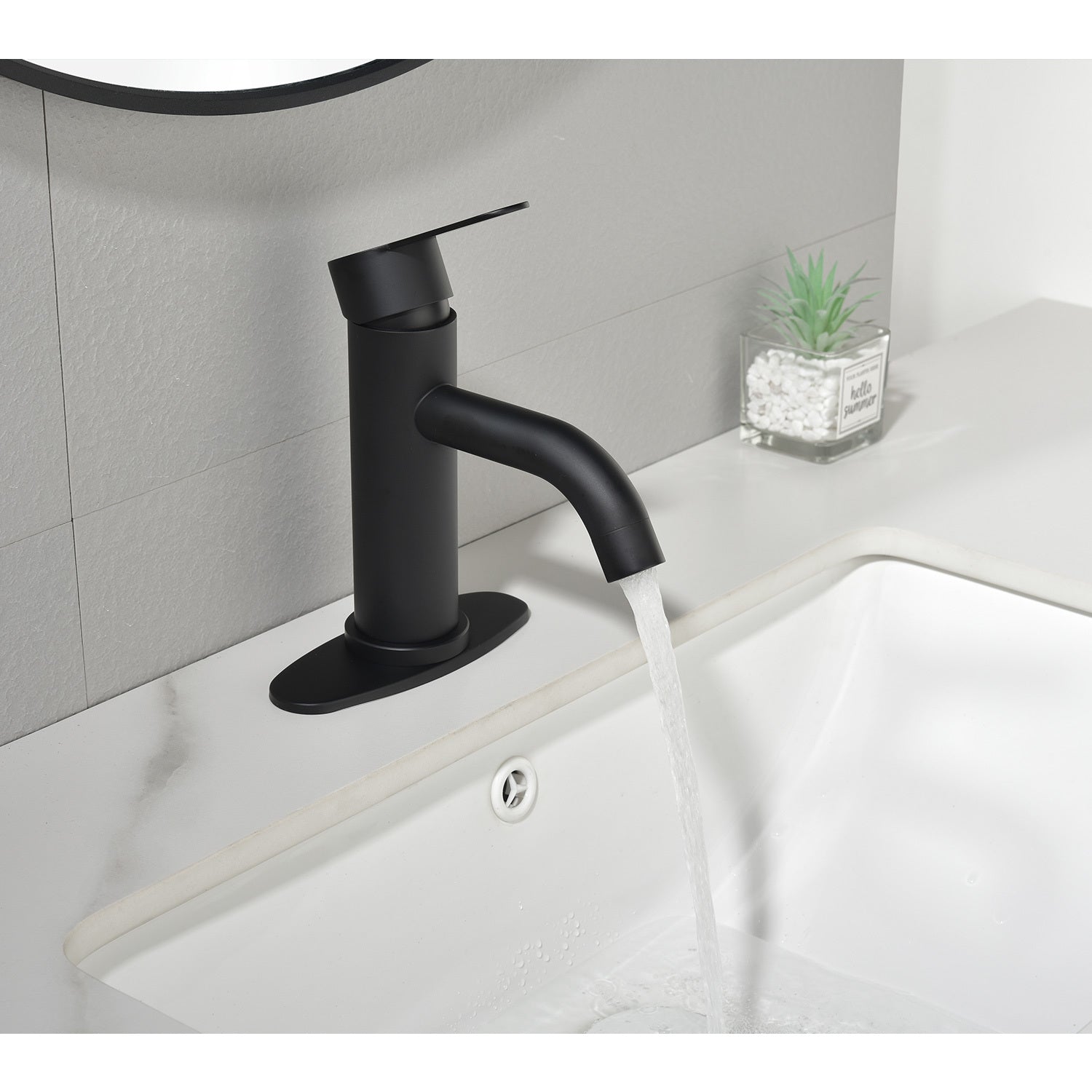 Waterfall Spout Bathroom Faucet,Single Handle Bathroom matte black-stainless steel