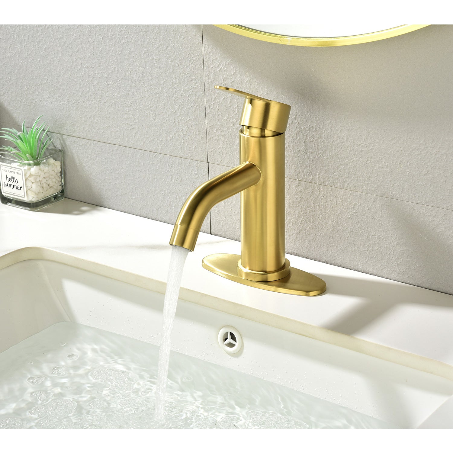 Waterfall Spout Bathroom Faucet,Single Handle Bathroom gold-stainless steel