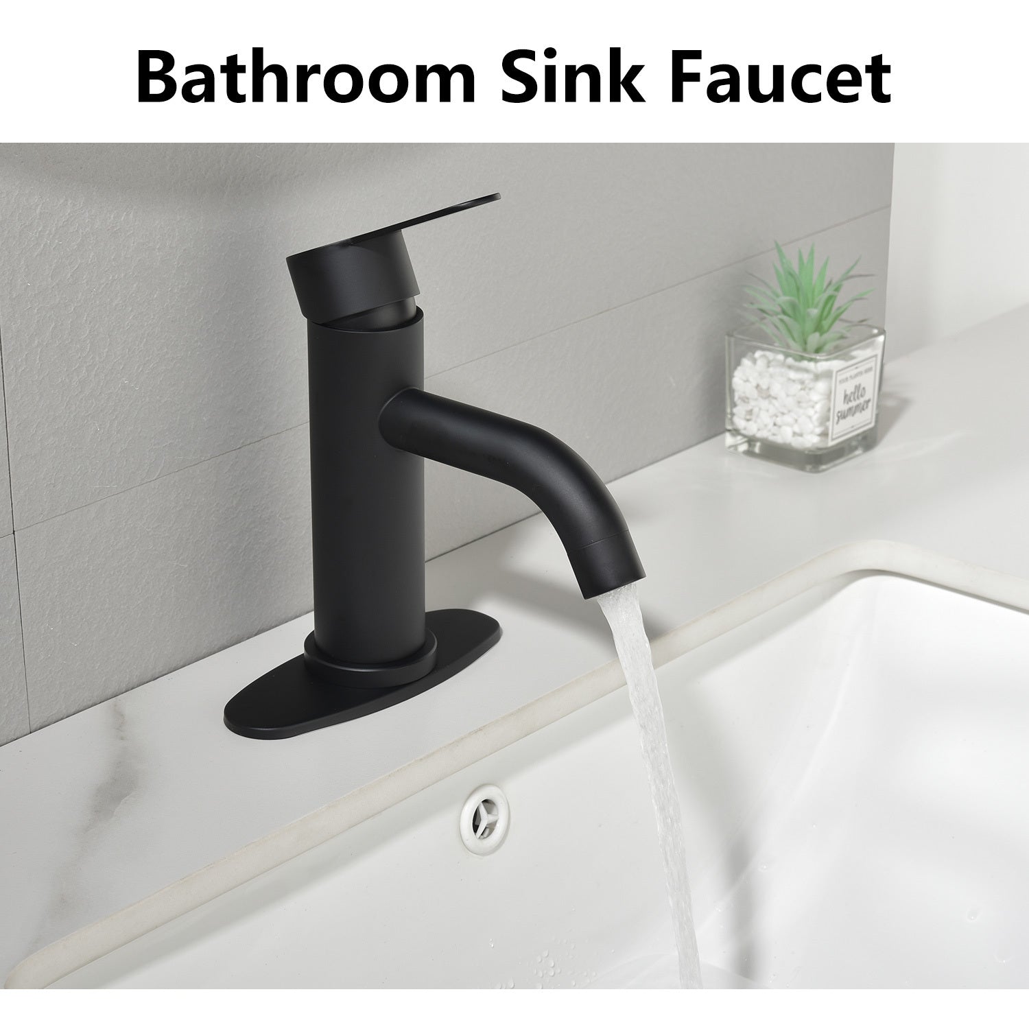 Waterfall Spout Bathroom Faucet,Single Handle Bathroom matte black-stainless steel