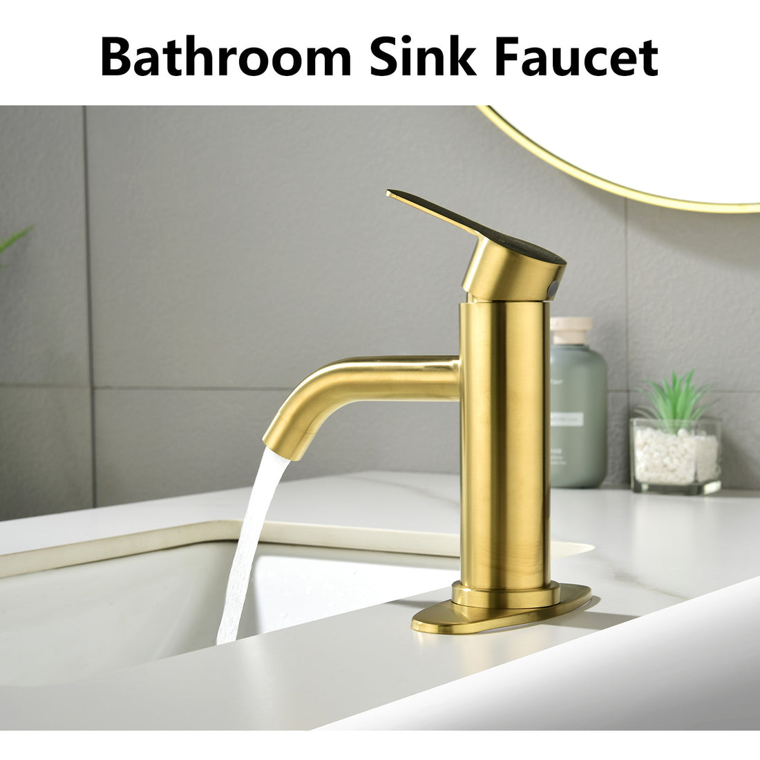 Waterfall Spout Bathroom Faucet,Single Handle Bathroom gold-stainless steel