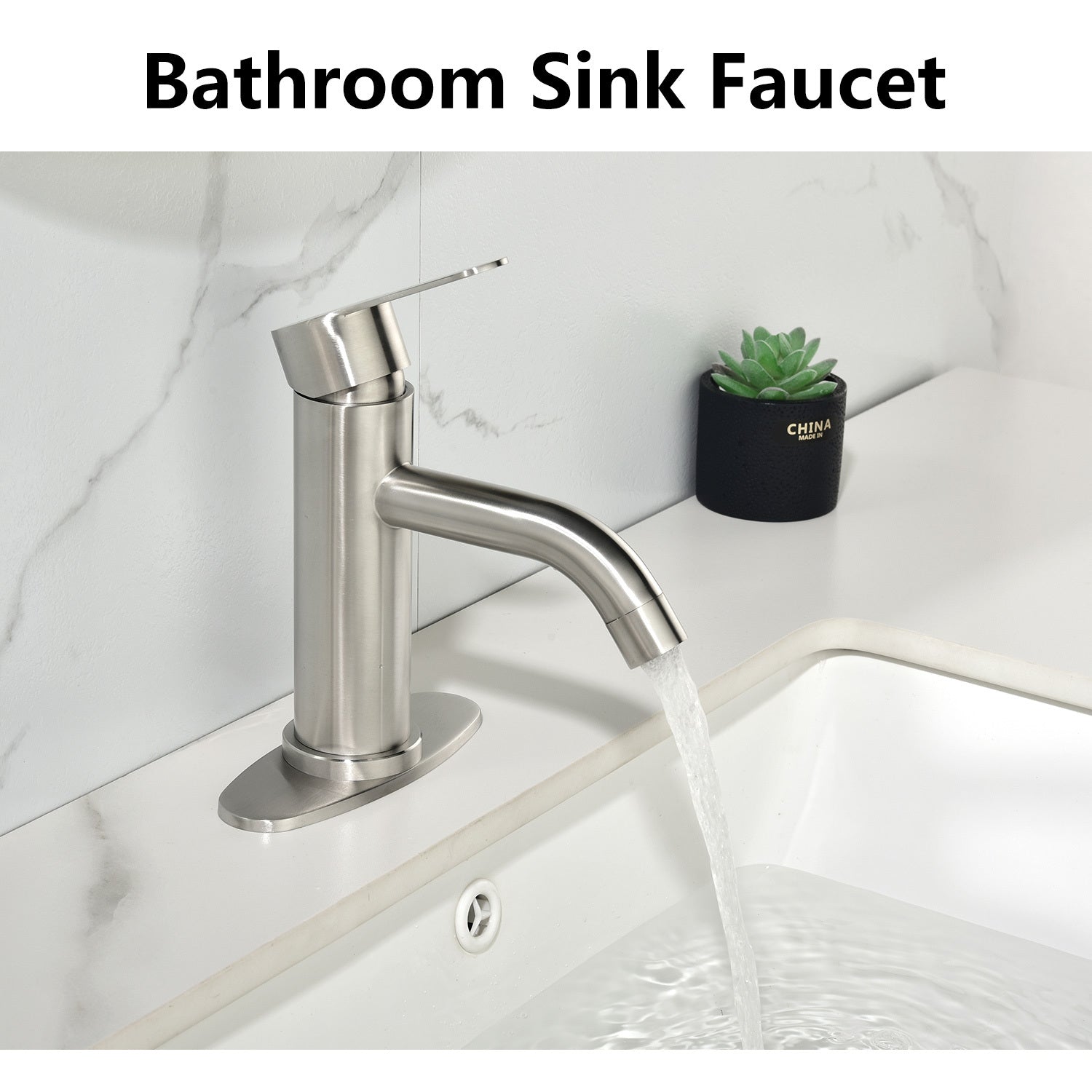 Waterfall Spout Bathroom Faucet,Single Handle Bathroom brushed nickel-stainless steel