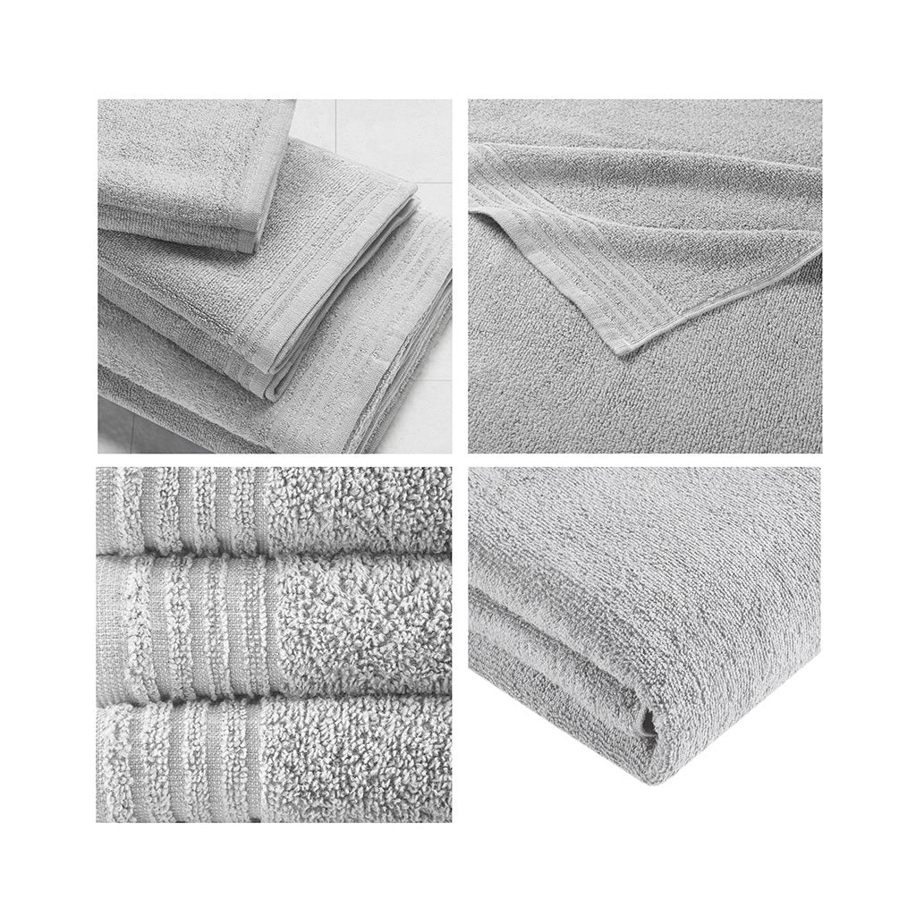 100% Cotton Quick Dry 12 Piece Bath Towel Set silver-cotton