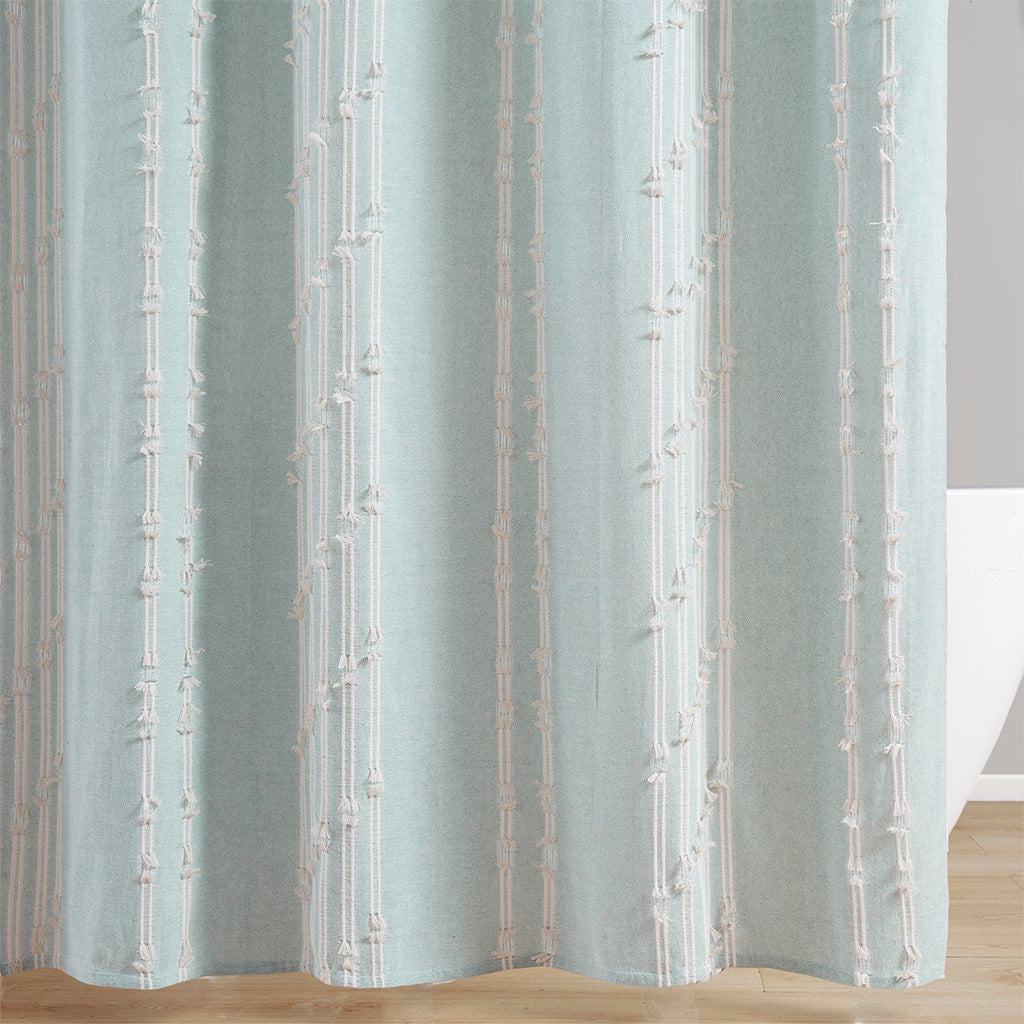 Cotton Jacquard Shower Curtain aqua-cotton