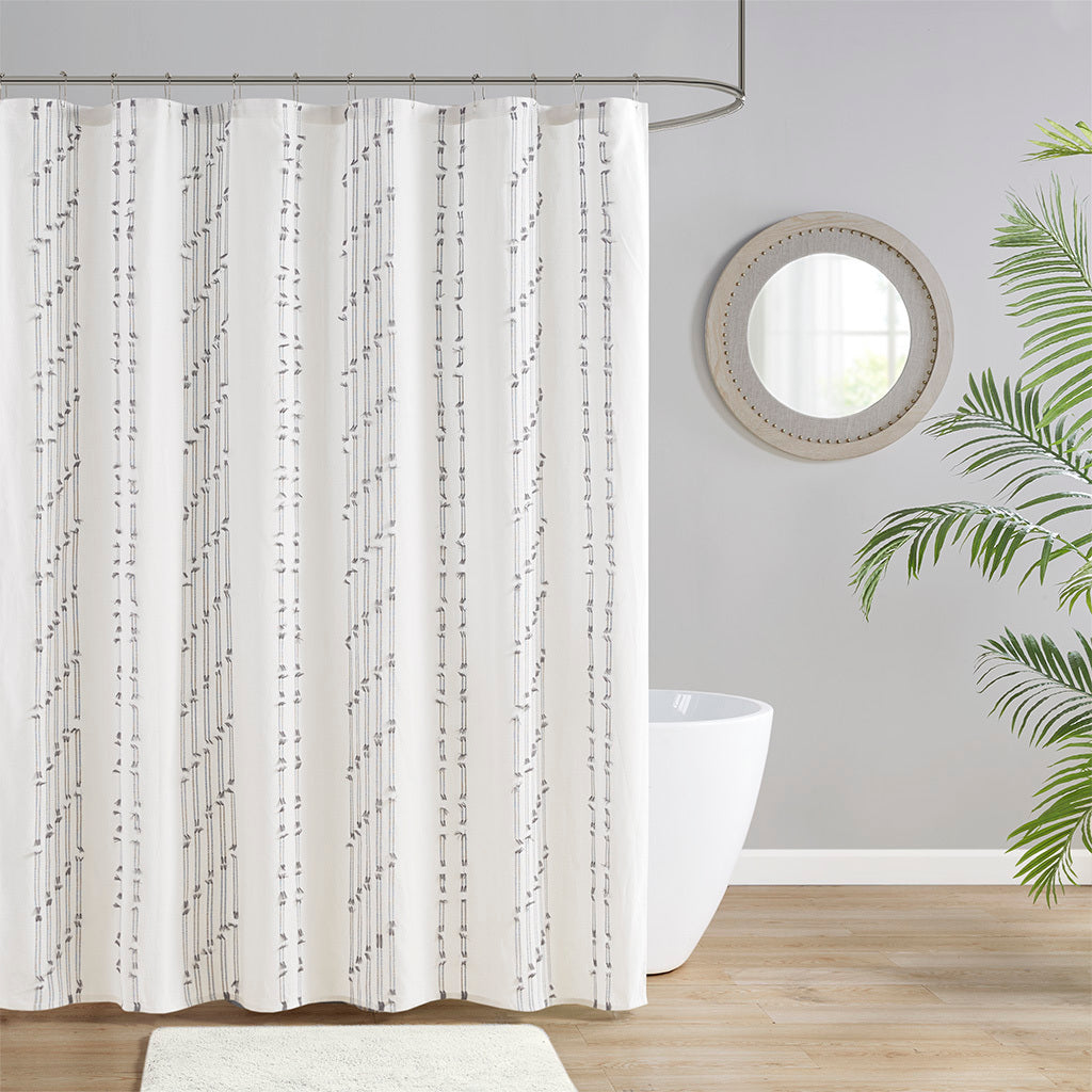 Cotton Jacquard Shower Curtain ivory-cotton