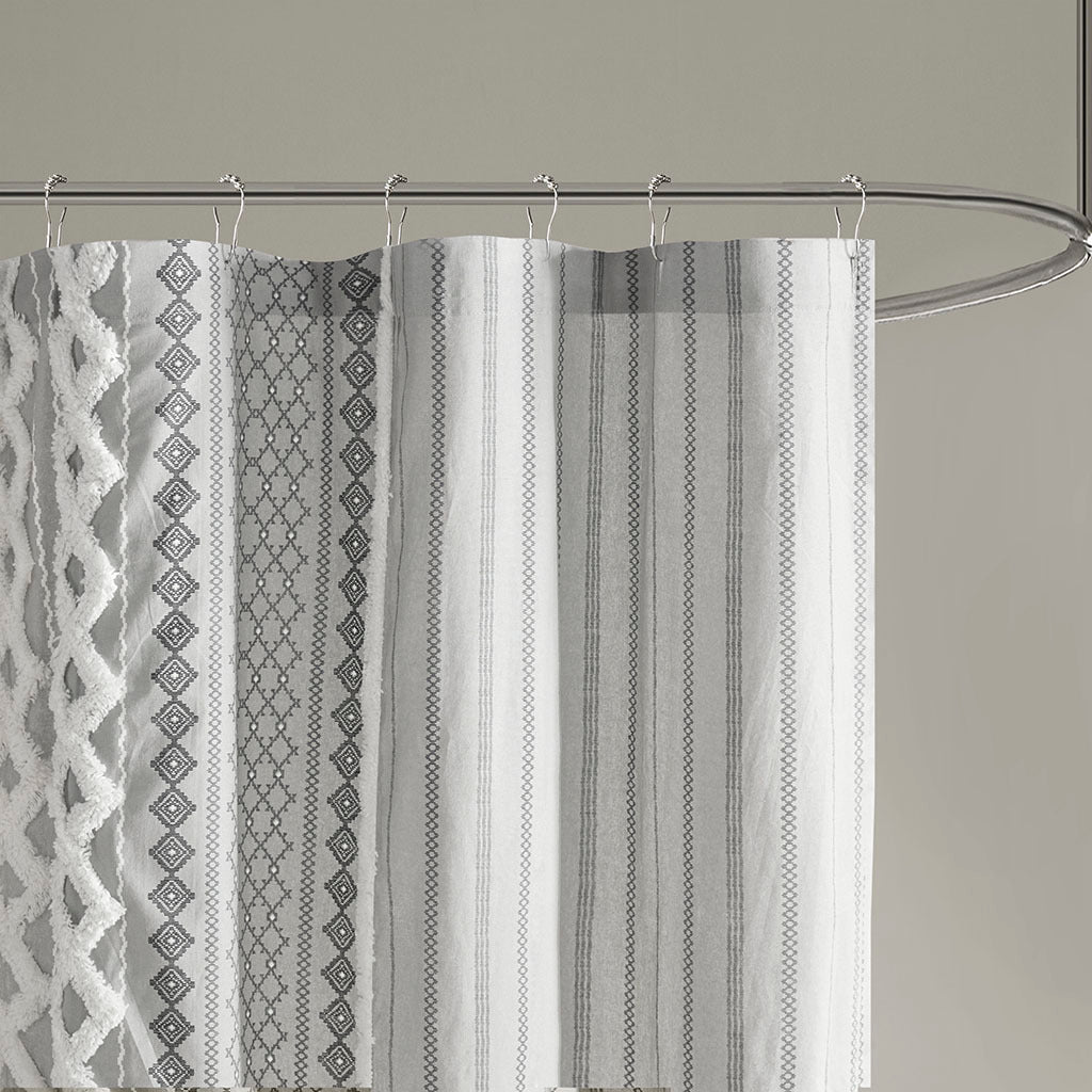 Cotton Printed Shower Curtain with Chenille gray-cotton