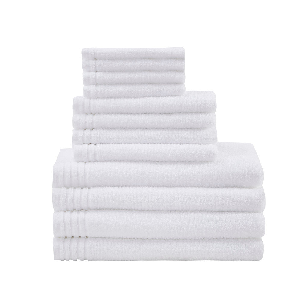 100% Cotton Quick Dry 12 Piece Bath Towel Set white-cotton