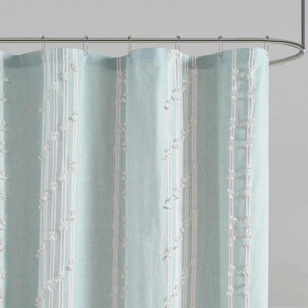 Cotton Jacquard Shower Curtain aqua-cotton