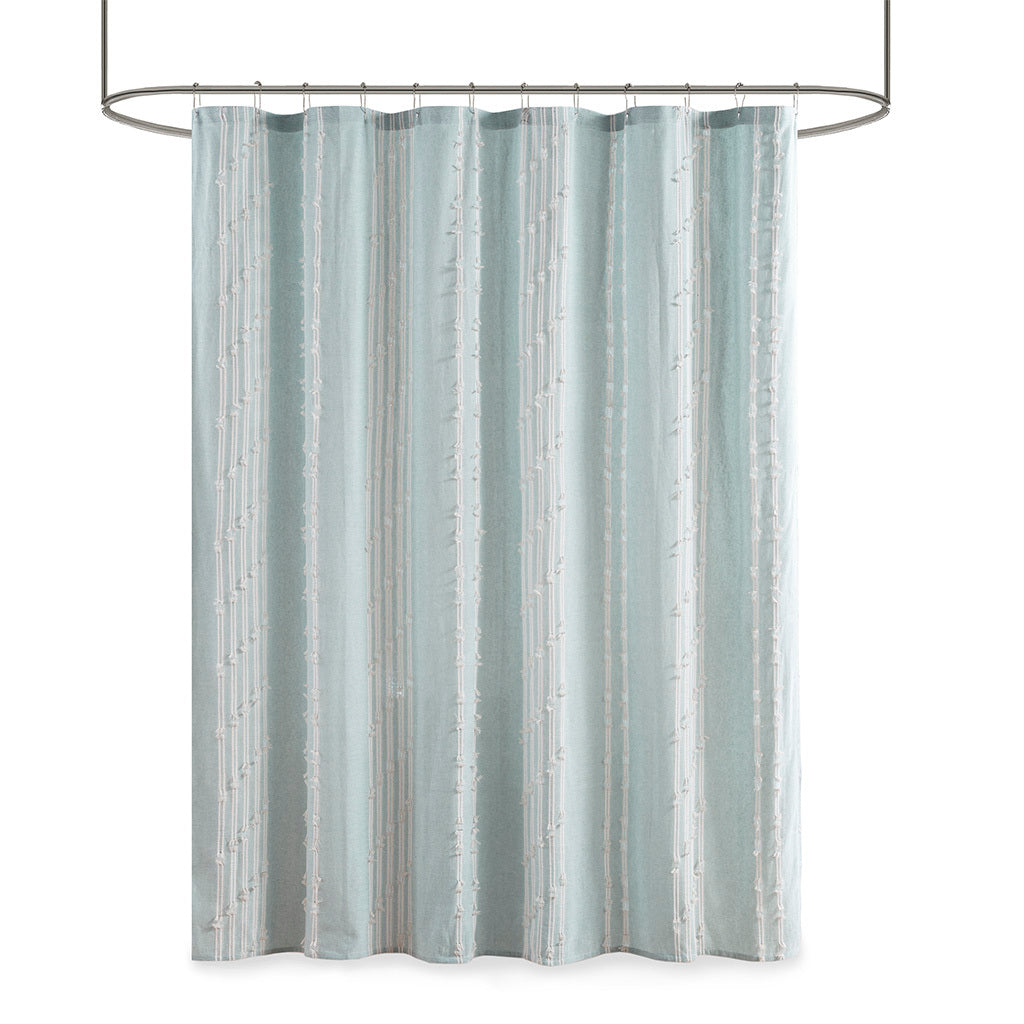 Cotton Jacquard Shower Curtain aqua-cotton