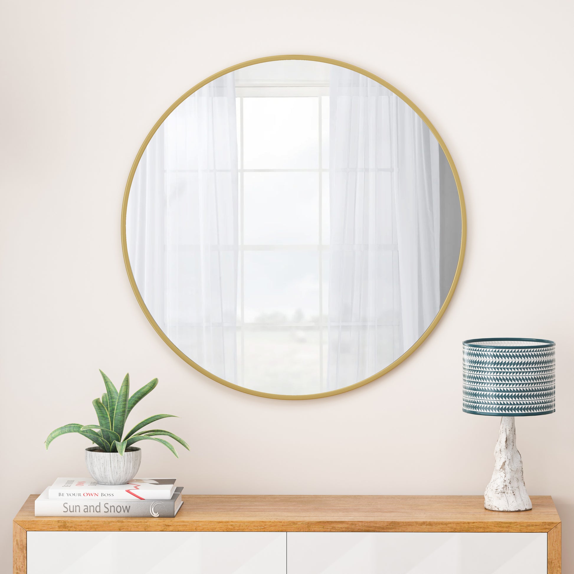 Wall Mirror 28 Inch Gold Circular Mirror Metal Framed gold-glass