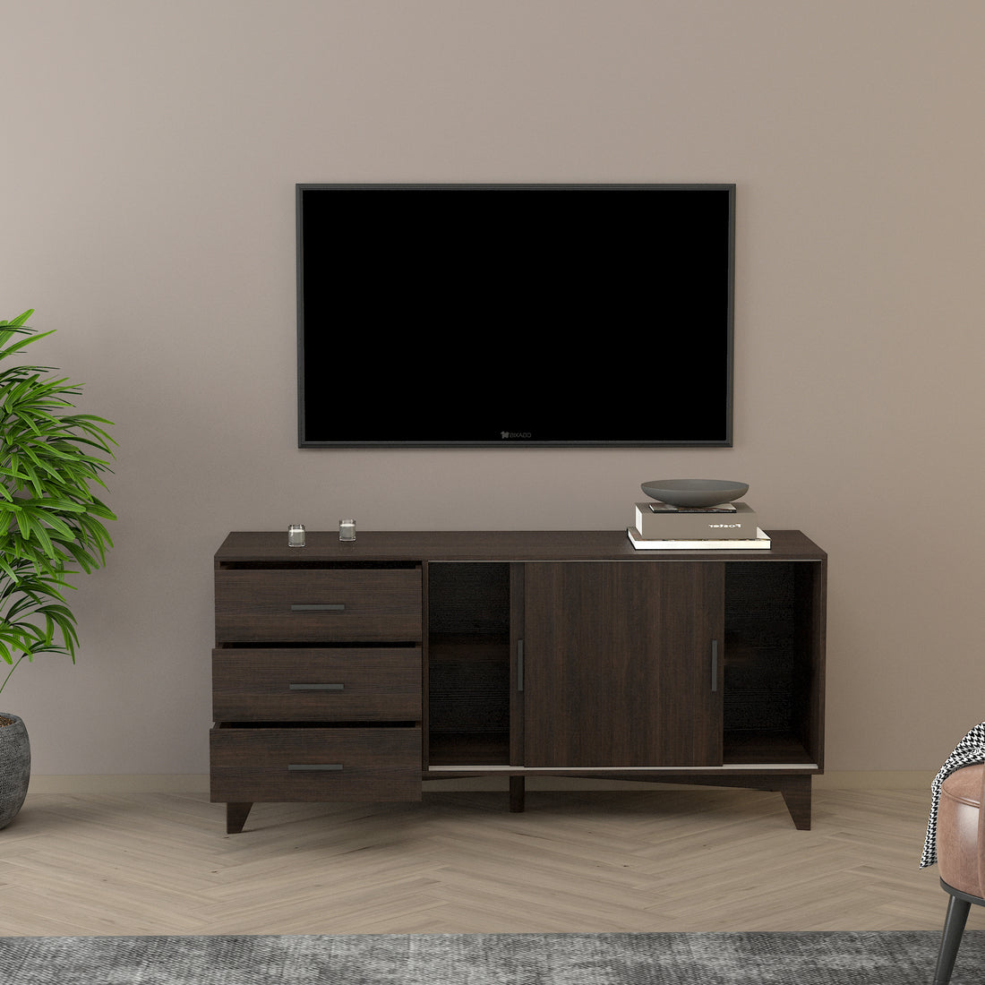 Parker Tv Stand with Sliding Doors and Drawers in
