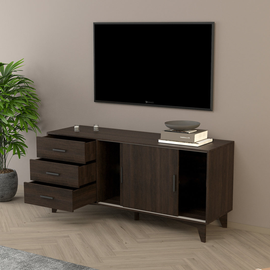 Parker Tv Stand with Sliding Doors and Drawers in