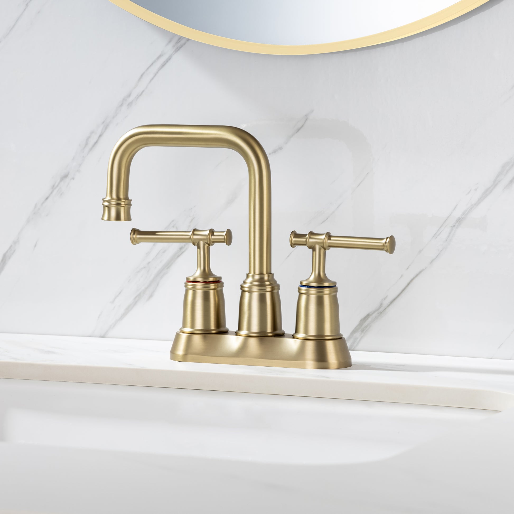 2 Handle Bathroom Faucet 4 Inch Centerset Bathroom brushed gold-metal