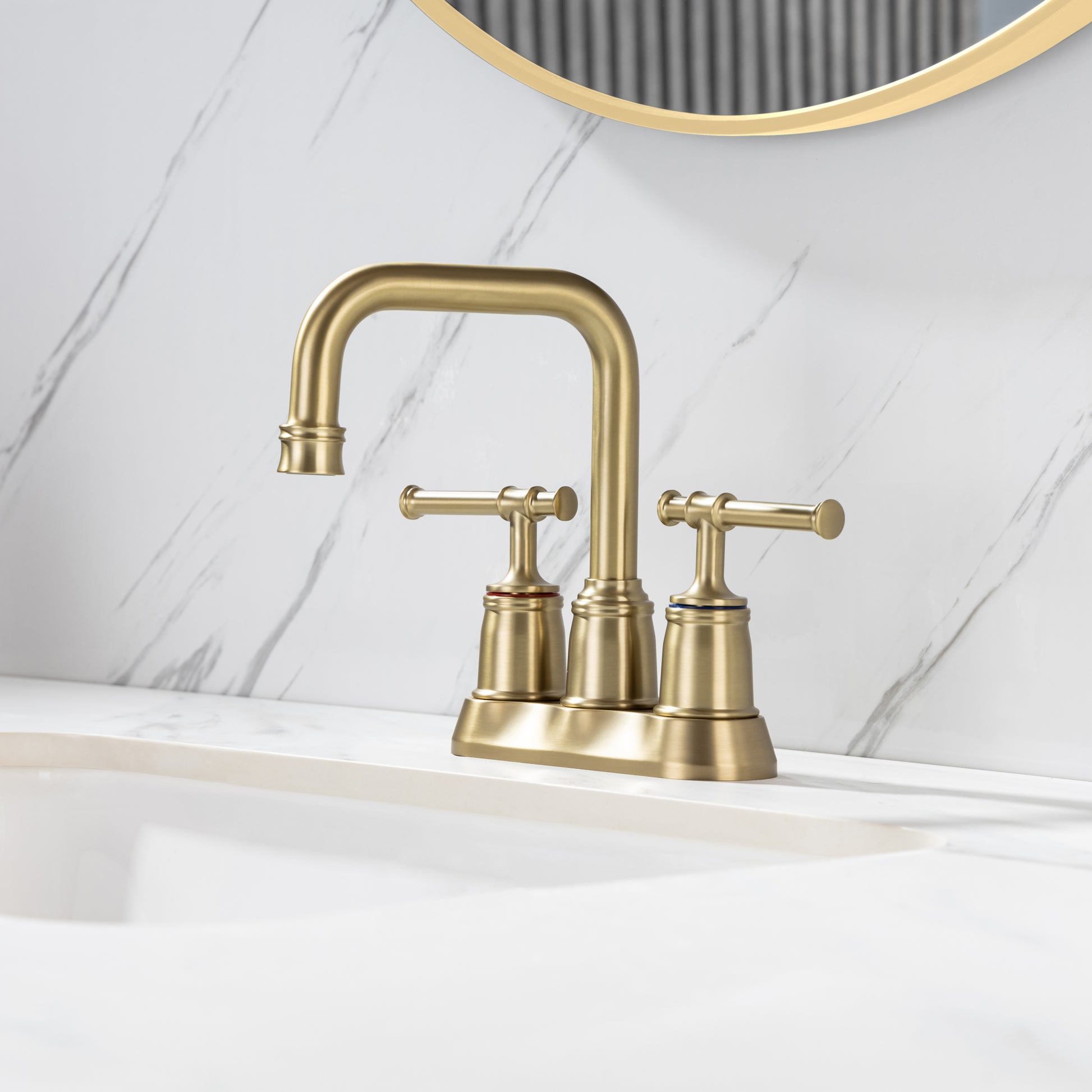 2 Handle Bathroom Faucet 4 Inch Centerset Bathroom brushed gold-metal