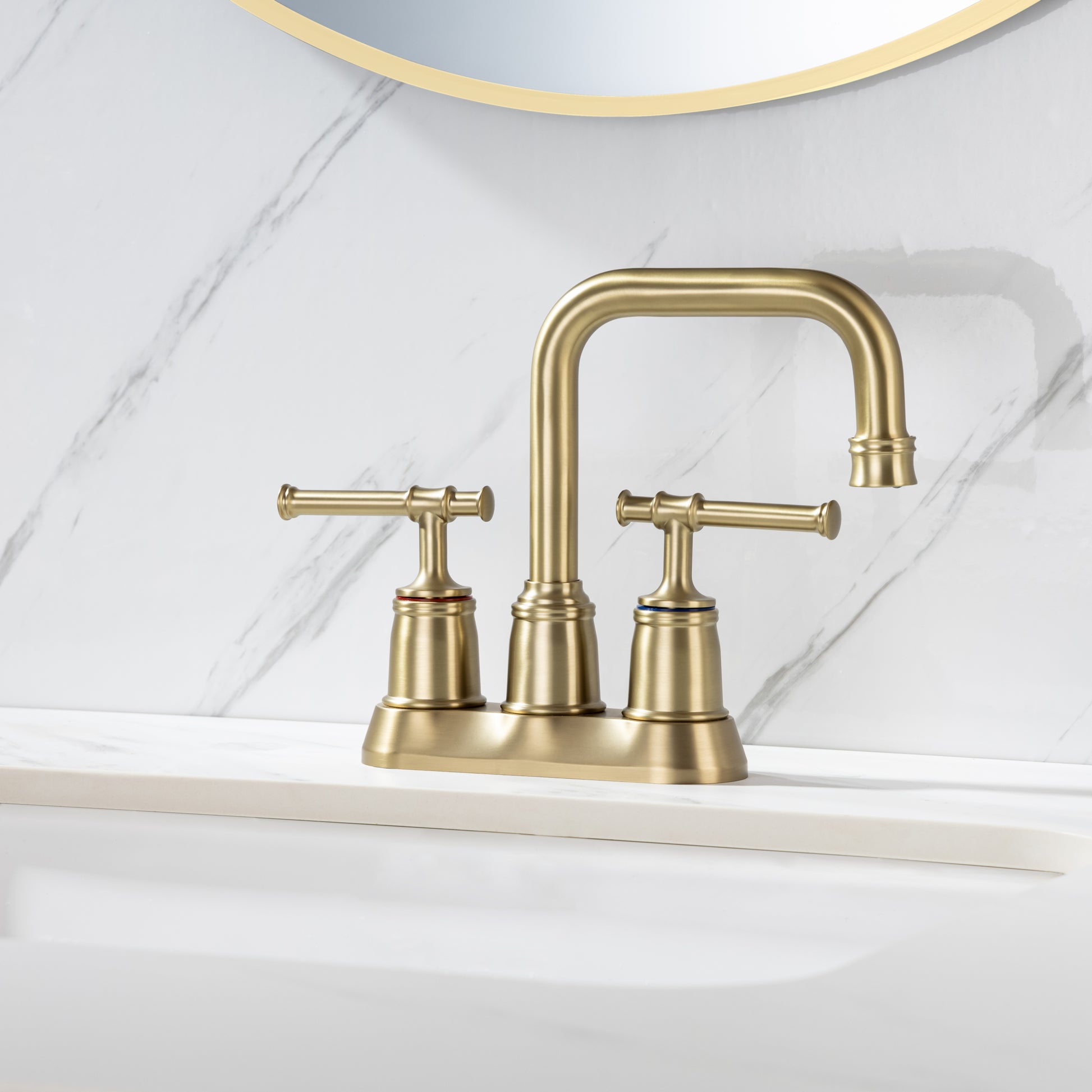 2 Handle Bathroom Faucet 4 Inch Centerset Bathroom brushed gold-metal