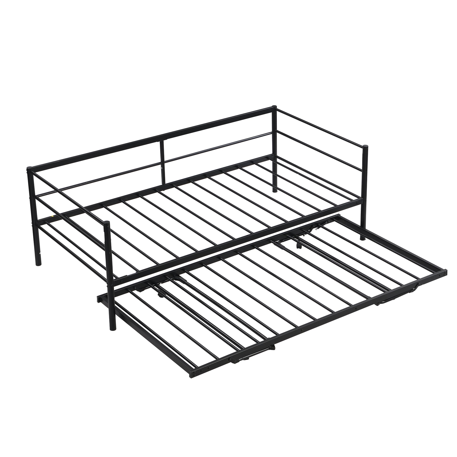 Twin Size Metal Daybed With Adjustable Trundle,