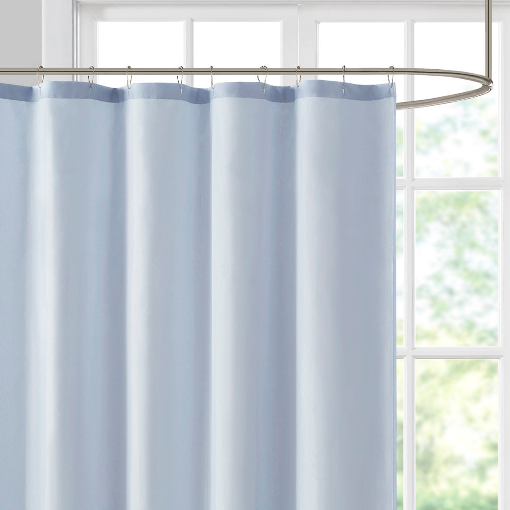 Pieced and Embroidered Shower Curtain blue-polyester