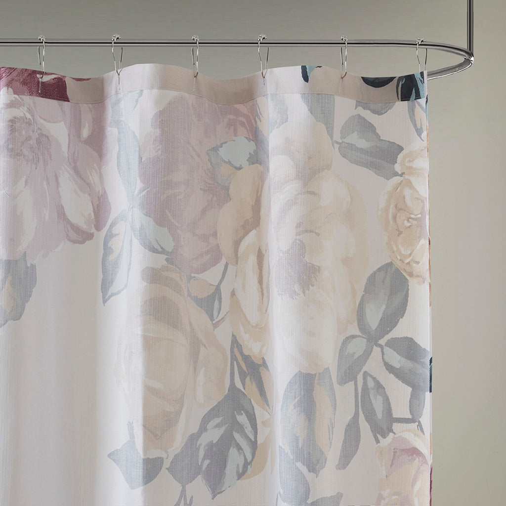 Cotton Floral Printed Shower Curtain ivory-cotton