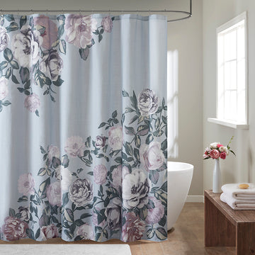 Cotton Floral Printed Shower Curtain grey-cotton