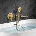 3 Hole Wall Mount Widespread Bathroom Waterfall brushed gold-metal