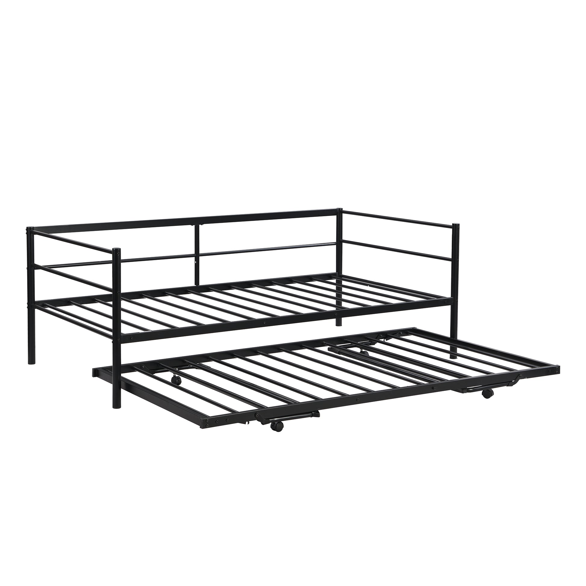 Twin Size Metal Daybed With Adjustable Trundle,