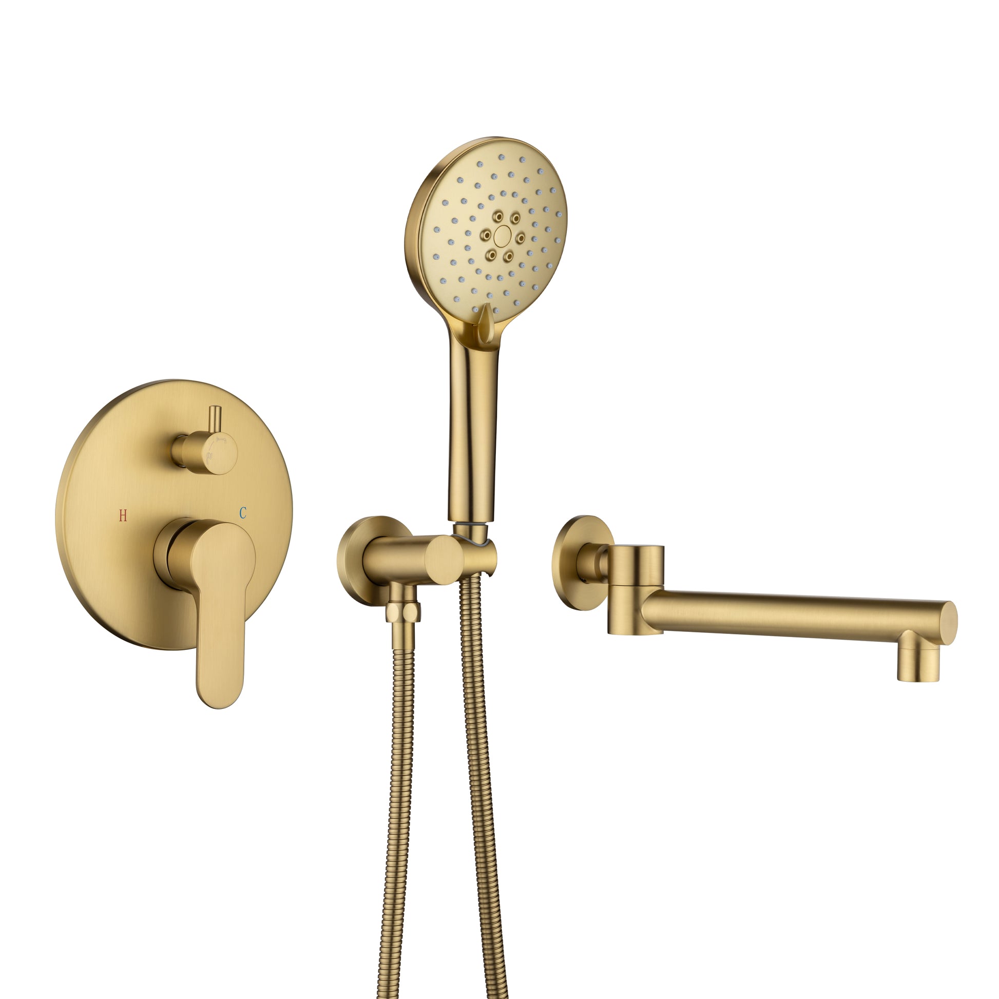 3 Hole Wall Mount Widespread Bathroom Waterfall brushed gold-metal