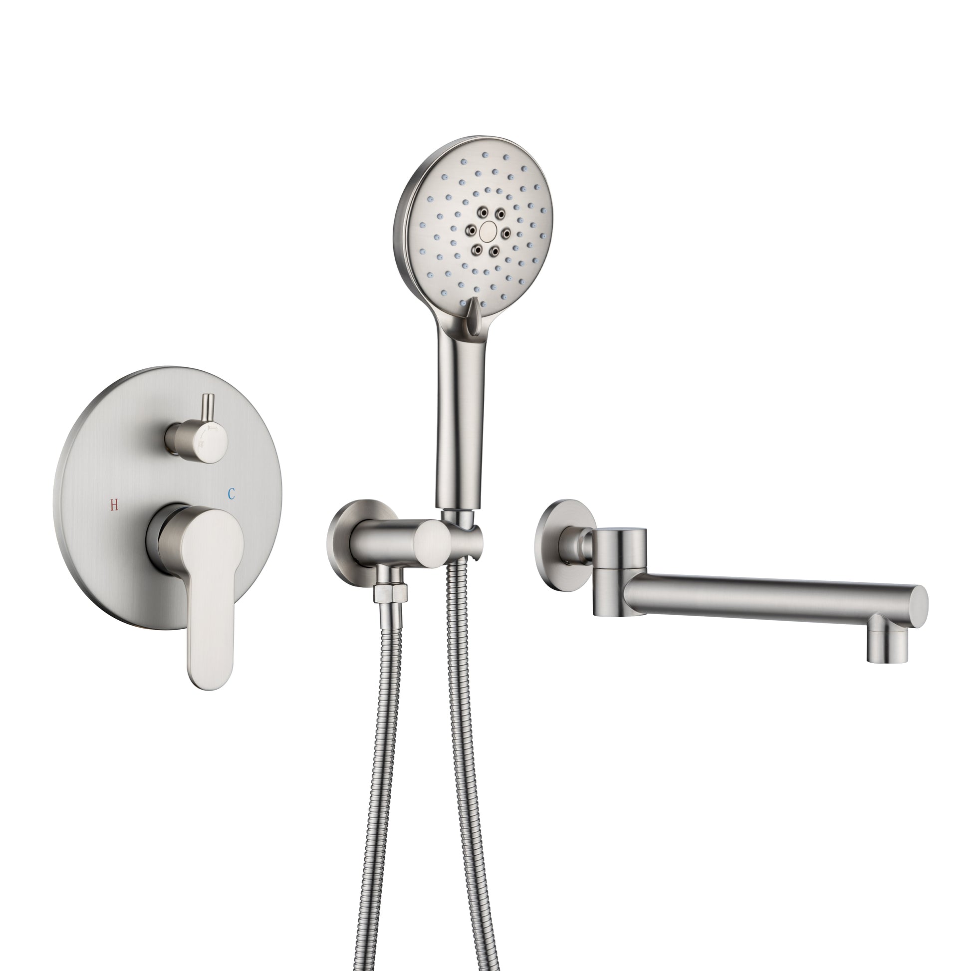 3 Hole Wall Mount Widespread Bathroom Waterfall brushed nickel-metal