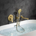 3 Hole Wall Mount Widespread Bathroom Waterfall brushed gold-metal