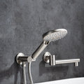 3 Hole Wall Mount Widespread Bathroom Waterfall brushed nickel-metal