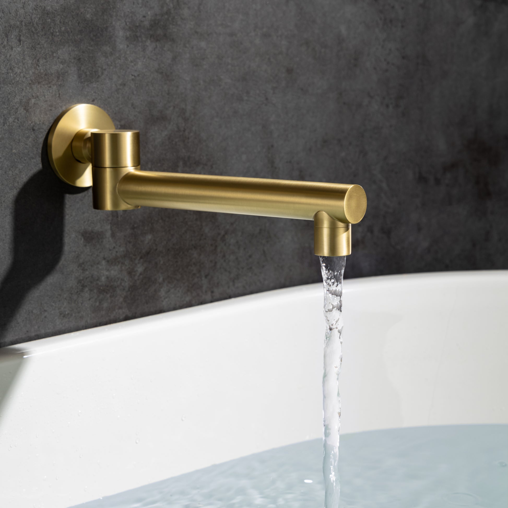 3 Hole Wall Mount Widespread Bathroom Waterfall brushed gold-metal