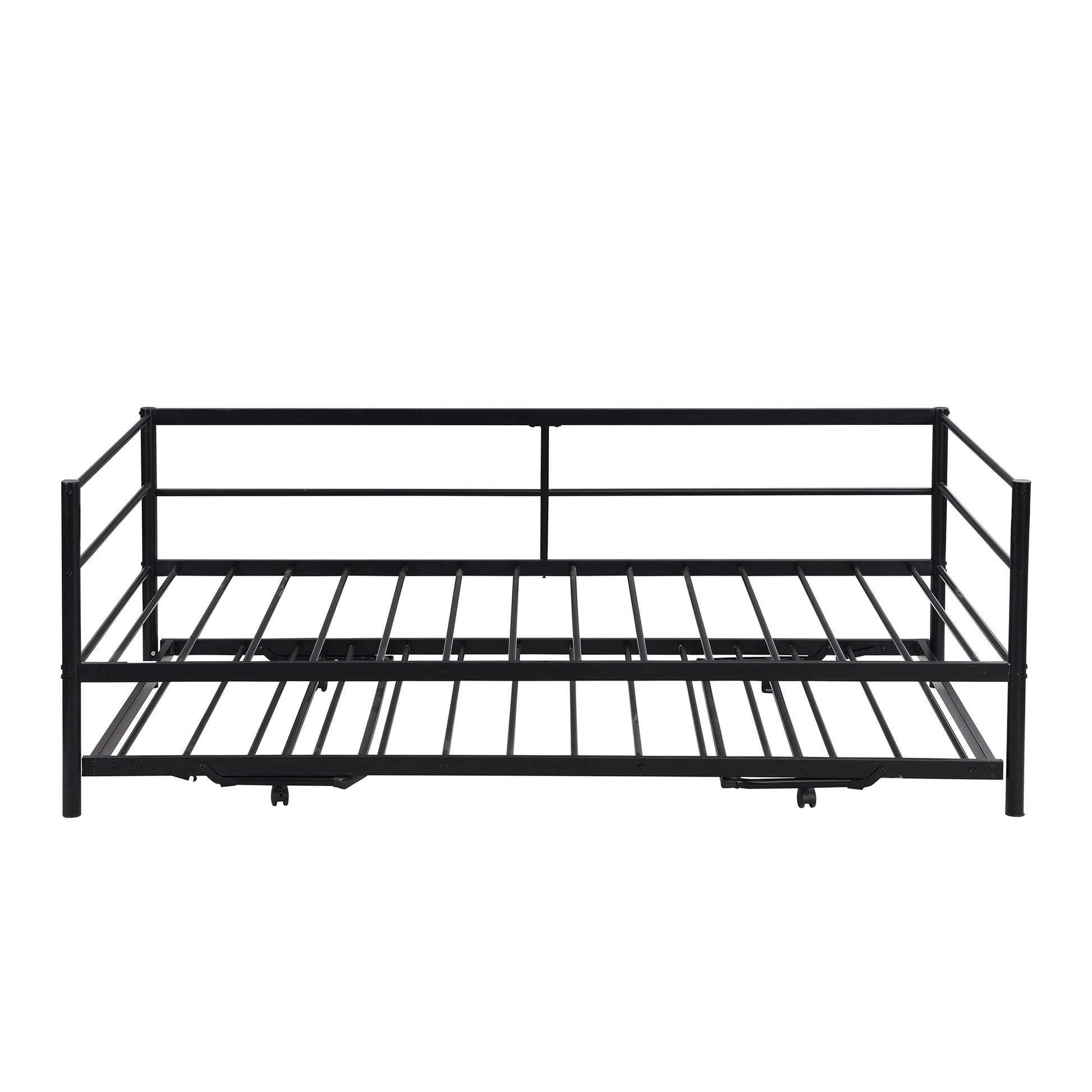 Twin Size Metal Daybed With Adjustable Trundle,