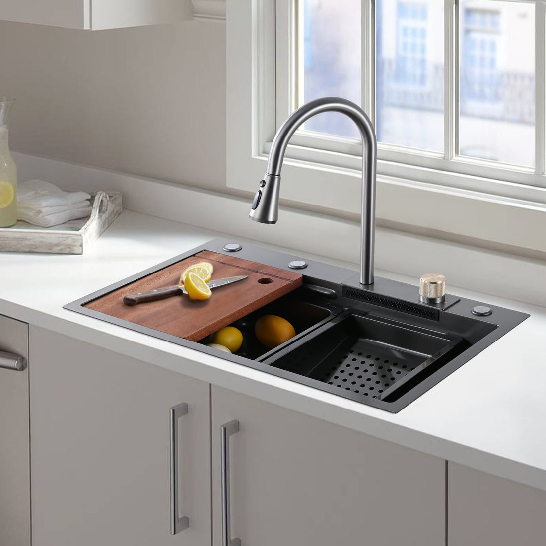 Kitchen Sink Flying rain Waterfall Kitchen Sink Set gunmetal black-stainless steel