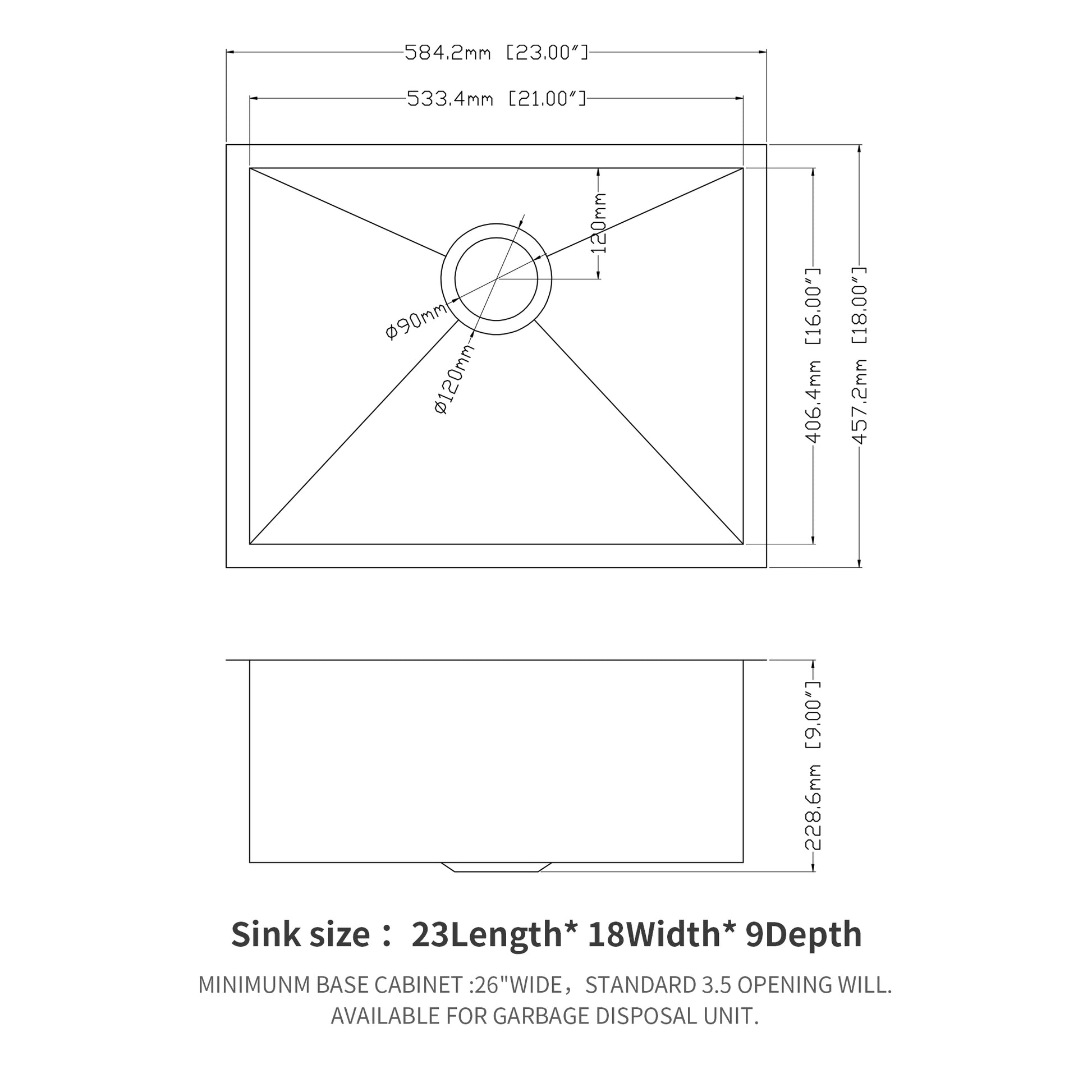 23 Inch Undermount Sink Single Bowl Stainless