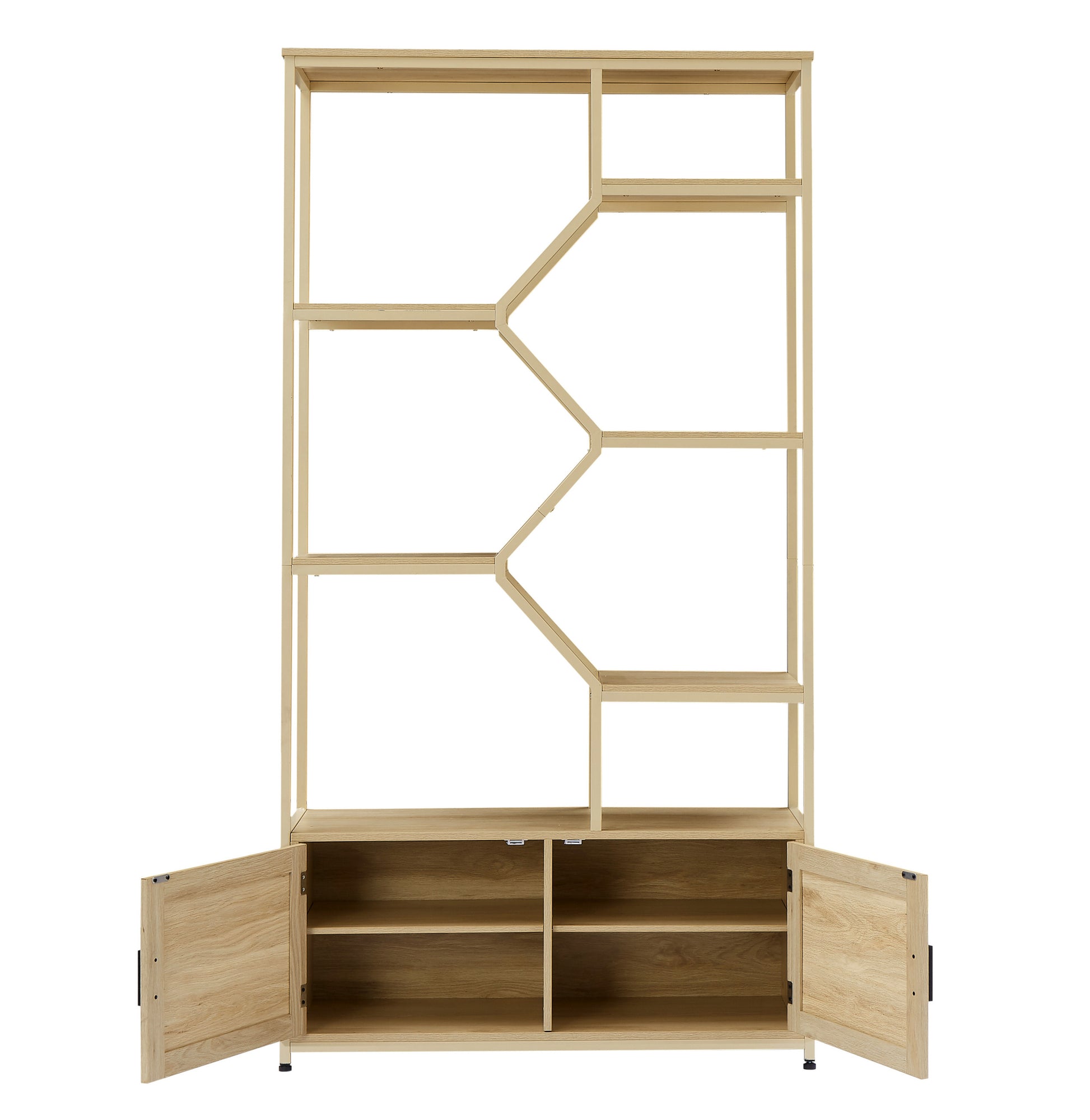 Rattan bookshelf 7 tiers Bookcases Storage Rack with natural-particle board