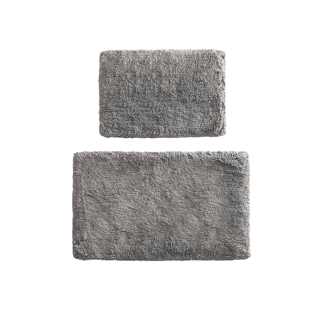 100% Cotton Solid Tufted 2 Piece Bath Rug Set grey-cotton