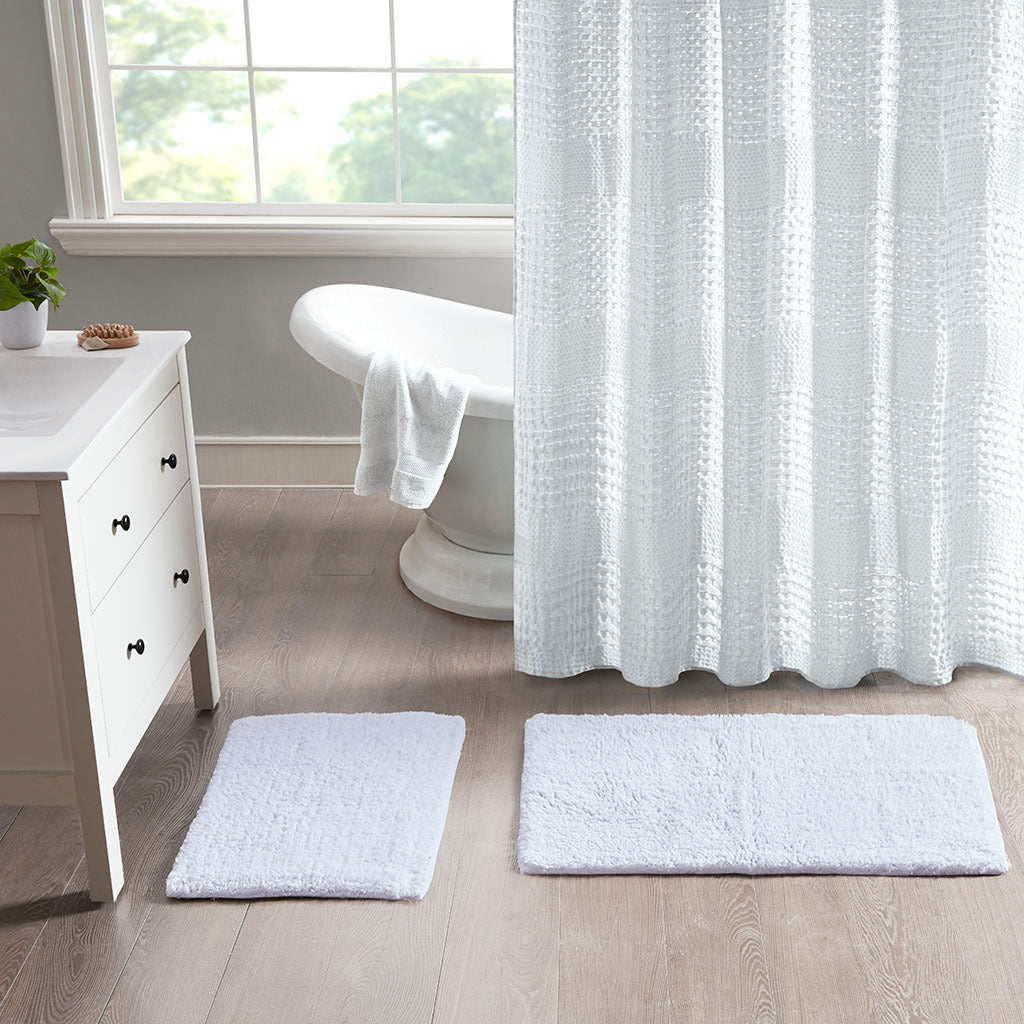 100% Cotton Solid Tufted 2 Piece Bath Rug Set white-cotton