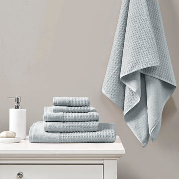 Cotton Waffle Jacquard Antimicrobial Bath Towel 6 blue-cotton