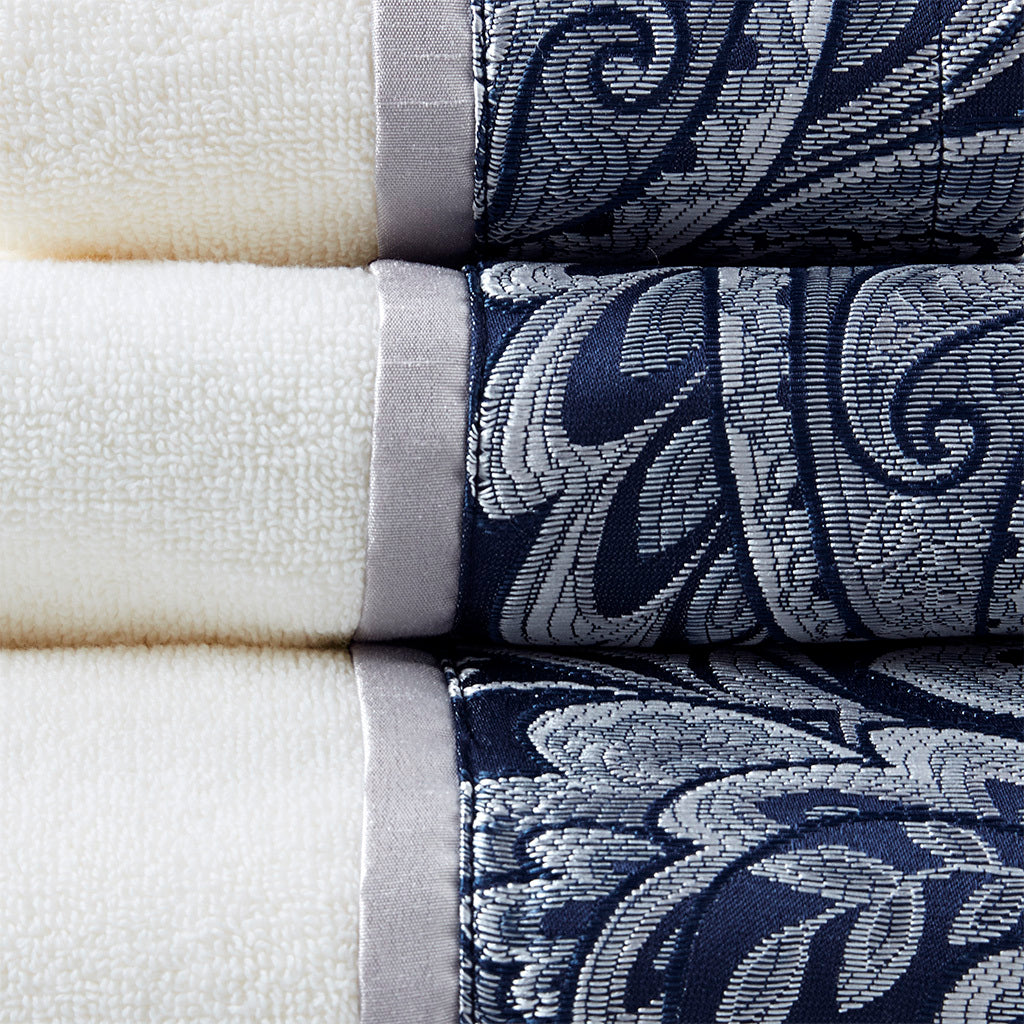 6 Piece Jacquard Towel Set navy-cotton