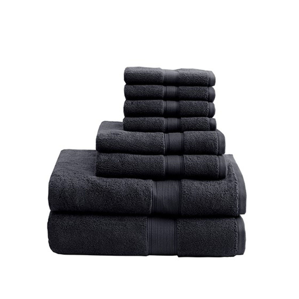 100% Cotton 8 Piece Antimicrobial Towel Set black-cotton