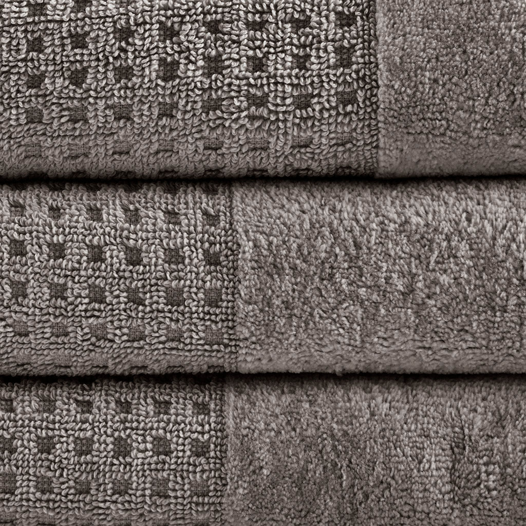 Cotton Waffle Jacquard Antimicrobial Bath Towel 6 charcoal-cotton